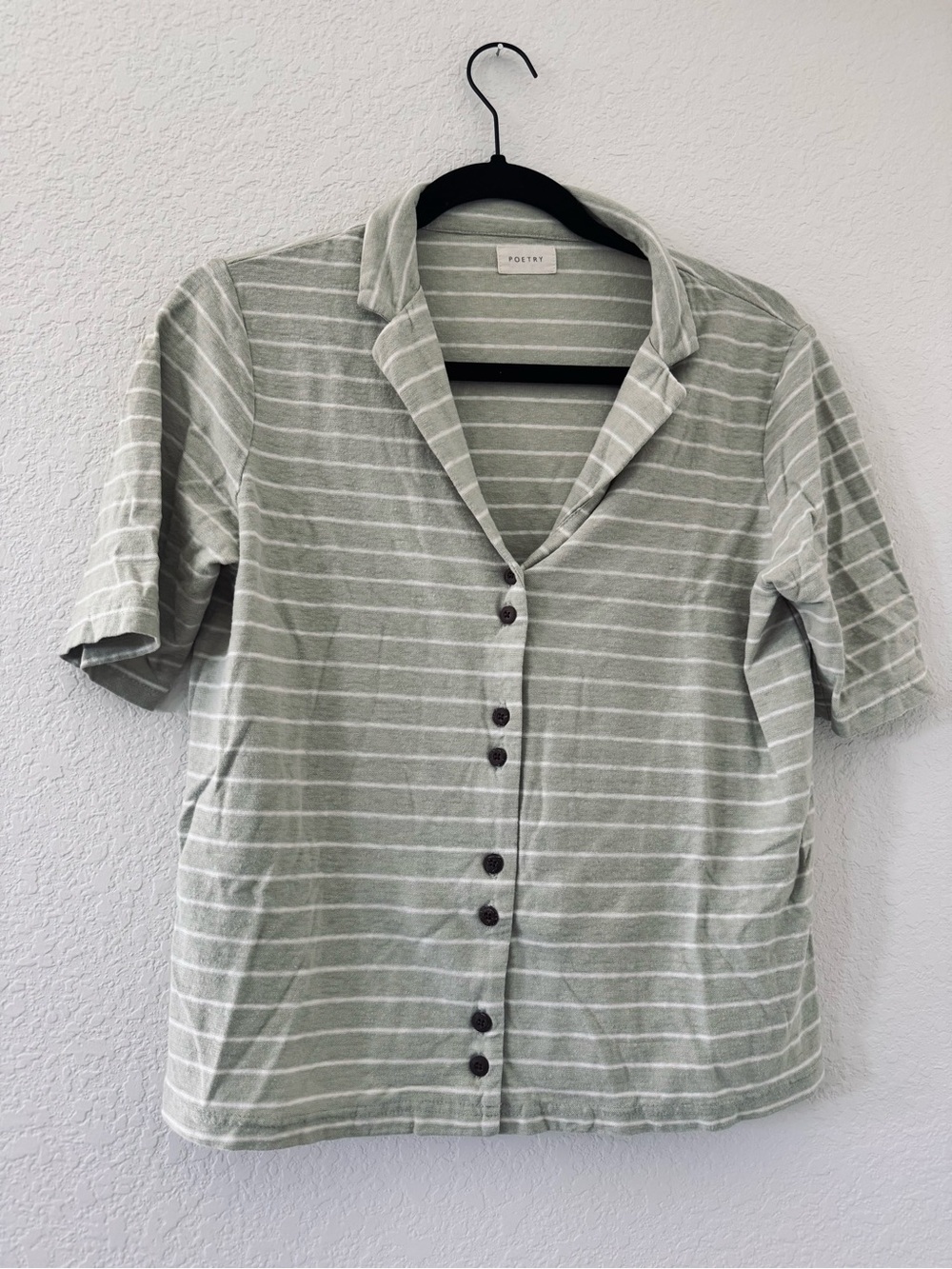 POETRY Knit Collared Striped Button Down Top